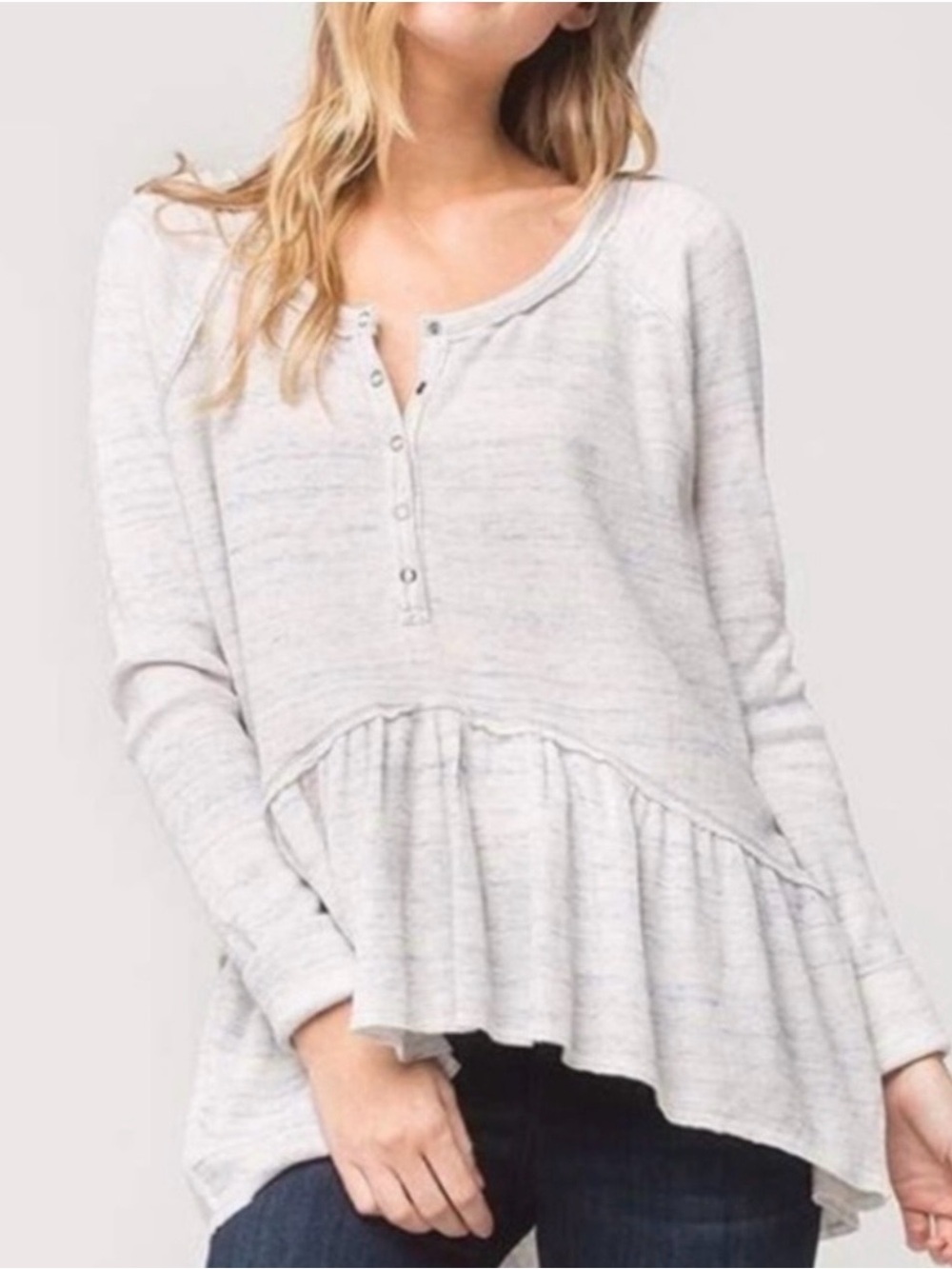 We The Free Coastline Light Heather Gray Peplum Thermal Henley